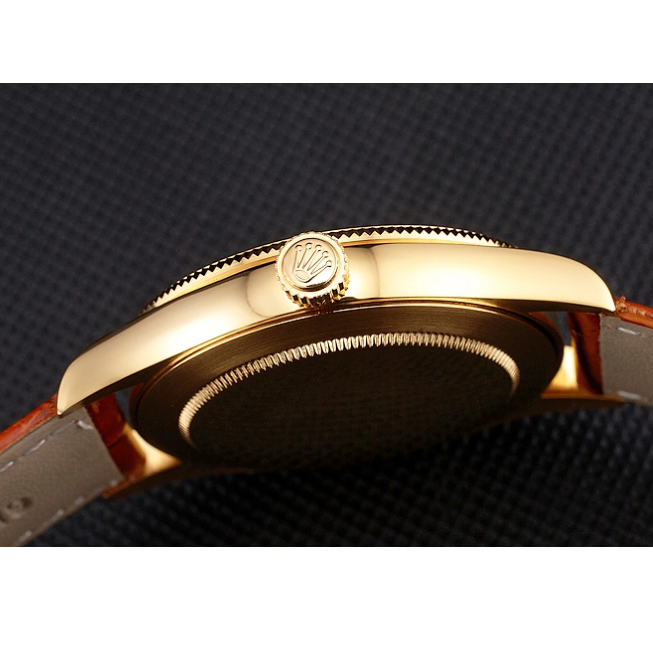 Good copy rolex watches Light Dial White Leather Strap Brown Case Gold Swiss Rolex Datejust 0501